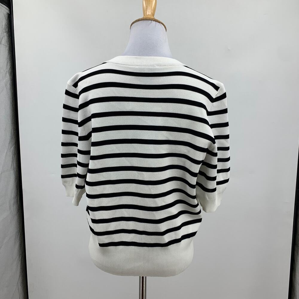 CeCe Cardigan Womens M Medium Striped Half Sleeve Goldtone Buttons Outfitted - Picture 7 of 14